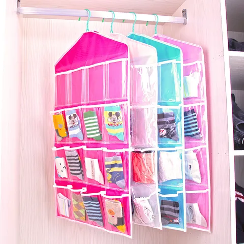 Multi Grid Hanging Storage Bag Transparent Visual Closet Organizer Wardrobe Over Door Wall Pocket For Underwear