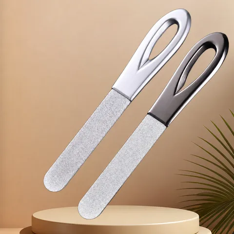 Stainless Steel Double Sided Nail File Professional Metal Nail Buffer Manicure Tool With Anti Slip Handle For Nail Care