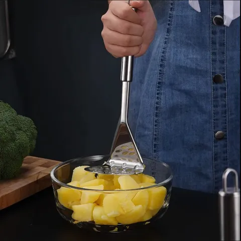 Stainless Steel Potato Masher Heavy Duty Kitchen Gadget Tool With Ergonomic Handle For Home Cooking