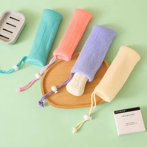 Exfoliating Soap Saver Pouch Mesh Soap Bag Foaming Net With Drawstring For Cleansing Face Shower Bath Body Care Cleaning Tool