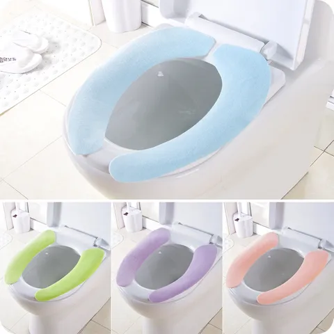 Waterproof Adhesive Toilet Seat Cushion Soft Flannel Toilet Lid Cover Four Season Universal Washable Bathroom Toilet Mat