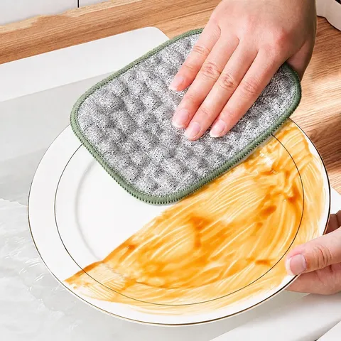 Double Sided Dishwashing Cloth Thickened Absorbent Scouring Pad Cotton Yarn Silver Wire Kitchen Cleaning Rag