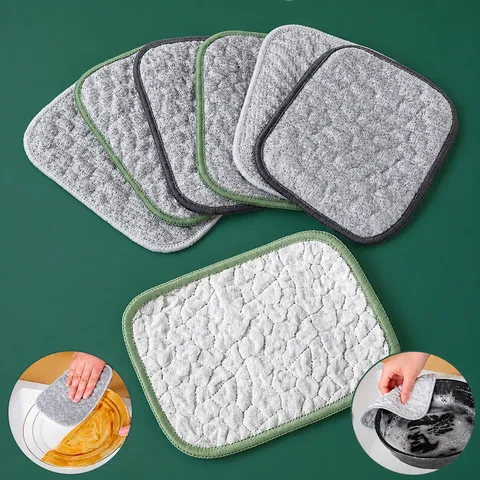 Double Sided Dishwashing Cloth Thickened Absorbent Scouring Pad Cotton Yarn Silver Wire Kitchen Cleaning Rag