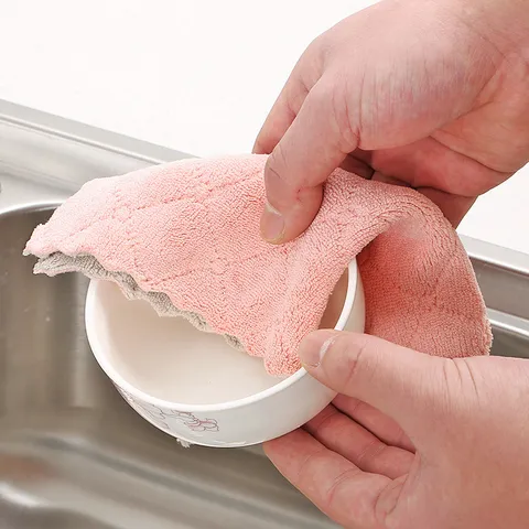 Thickened Coral Fleece Dishcloth Absorbent Kitchen Cleaning Towel Lint-Free Soft Wipe Rag For Home Tableware Cleaning
