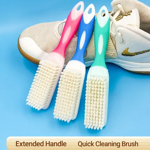 Long Handle Shoe Brush Soft Bristle Cleaning Brush Anti Slip Curved Handle Laundry Brush Household Cleaning Tool