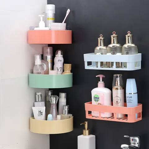 Étagère de Rangement Murale pour Salle de Bain Sans Poinçonnage Panier de Douche en Plastique Organisateur pour Cuisine Toilettes