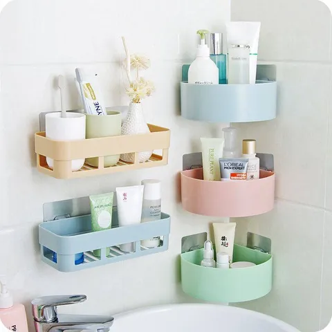 Étagère de Rangement Murale pour Salle de Bain Sans Poinçonnage Panier de Douche en Plastique Organisateur pour Cuisine Toilettes