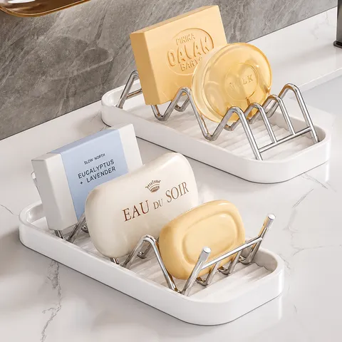 Stainless Steel Soap Holder W-Shape Drainage Soap Dish With Plastic Tray Ventilated Sponge Rack For Bathroom Kitchen