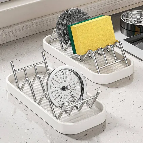 Stainless Steel Soap Holder W-Shape Drainage Soap Dish With Plastic Tray Ventilated Sponge Rack For Bathroom Kitchen