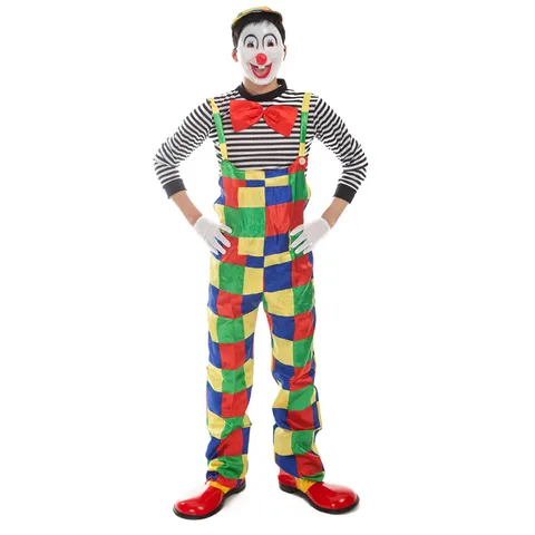 Ensemble de Costume de Clown Unisexe pour Adultes Rayé Coloré pour Carnaval Fête Cosplay Spectacle de Scène