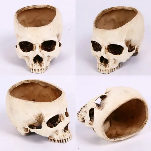 Rustikal Harz Totenkopf Blumentopf Multifunktional Hohl Skelett Aschenbecher Halloween Dekoration Geist Haus Requisite Desktop Aufbewahrung Ornament