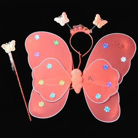 Set di Ali di Farfalla con Paillettes per il Giorno dei Bambini Con Cerchietto Bacchetta Magica Costume da Fata per Ragazze