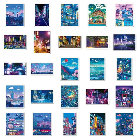 Waterproof Anime Night View Stickers Cute Cartoon Graffiti Decals For Water Bottle Luggage Scrapbook Journal Crafting Supplies