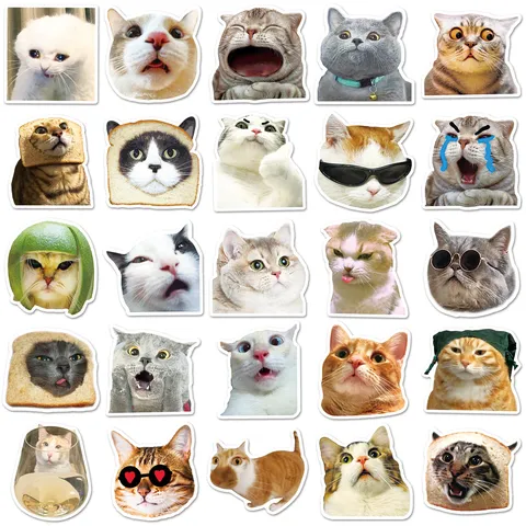 Cute Cat Meme Waterproof PVC Graffiti Stickers Aesthetic Decals For Water Bottle Luggage Laptop Skateboard