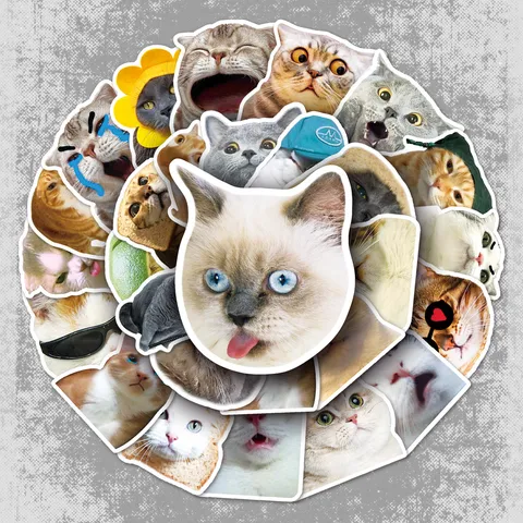 Cute Cat Meme Waterproof PVC Graffiti Stickers Aesthetic Decals For Water Bottle Luggage Laptop Skateboard