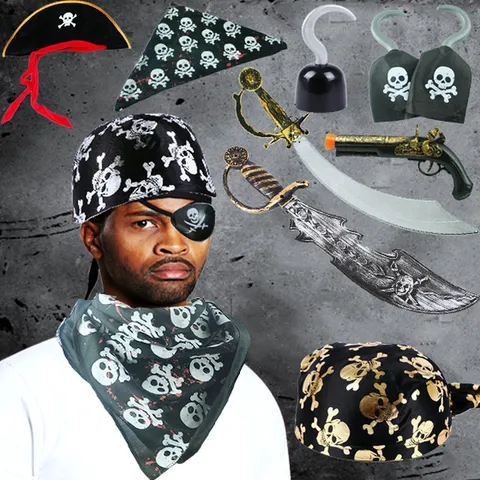 Halloween Pirate Cosplay Accessories Hat Bandana Skull Eye Patch Hook Sword Toy Prop For Carnival Masquerade Party Decor