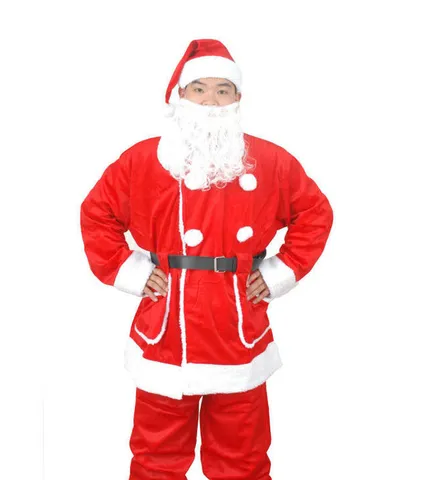 Weihnachtsmann Cosplay Kostüm Für Herren Verdicktes Lammvlies Top Und Hose Mit Hut Gürtel Bart Weihnachtsoutfit
