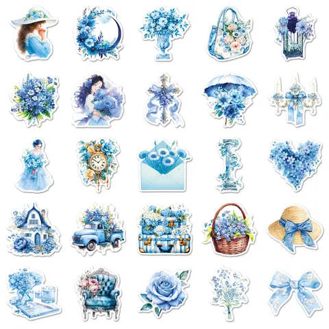 Blau Garten Wasserdicht Aufkleber Ins Stil Blumen Abziehbilder Für Kühlschrank Wasserflasche Notizbuch Briefpapier Dekoration