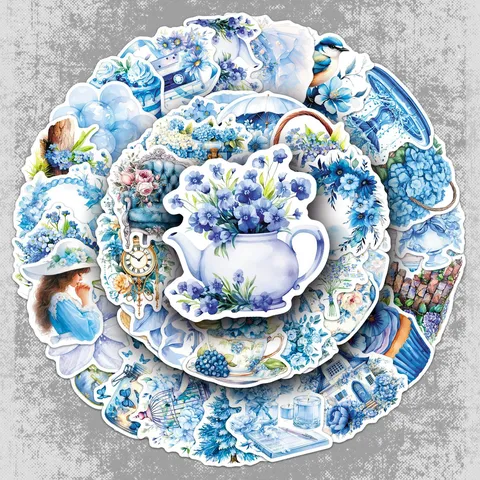 Blau Garten Wasserdicht Aufkleber Ins Stil Blumen Abziehbilder Für Kühlschrank Wasserflasche Notizbuch Briefpapier Dekoration