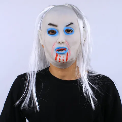 Halloween Horror Scary Ghost Mask Latex White Hair Witch Zombie Face Creepy Cosplay Party Prop Mask For Festival Decoration