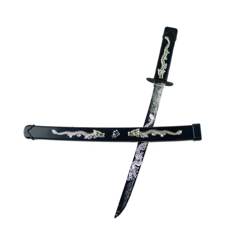 Jouet d'Épée de Samouraï en Plastique Halloween Modèle d'Arme Ninja Motif Dragon Accessoires de Costume pour Enfants Fête Noir Argent