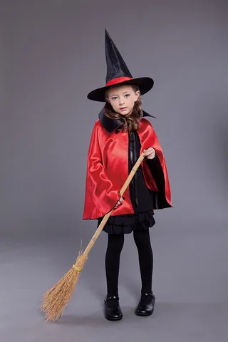 Costume da Strega per Bambini di Halloween Mantello Reversibile in Raso Con Cappello da Strega Abbigliamento per Festa Gioco di Ruolo Spettacolo Mantello per Ragazzi Ragazze