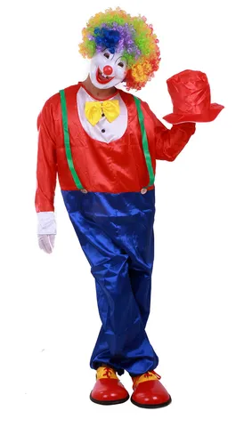 Halloween Circus Clown Costume Set Funny Stage Performance Cosplay Patchwork Jumpsuit Wig Mask Shoes For Festive Party Unisex Adult