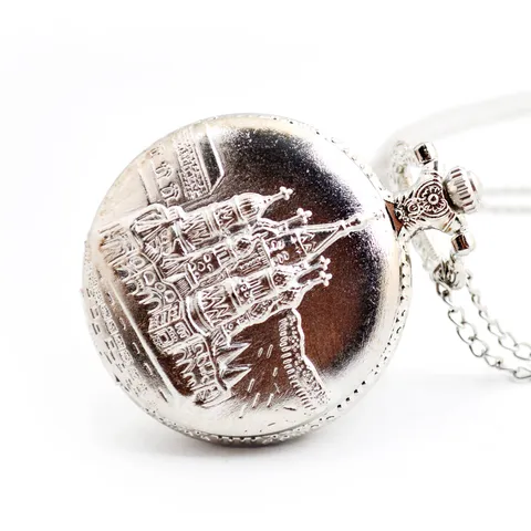 Vintage Brons Kwarts Zakhorloge Retro Kasteel Relief Zakhorloge Met Ketting Casual Unisex Zakhorloge Sieraden