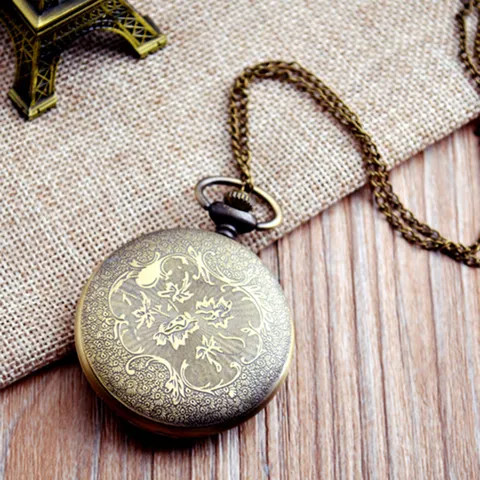 Vintage Brons Opengewerkt Vijfhoekige Ster Kwarts Zakhorloge Unisex Retro Zakhorloge Met Ketting