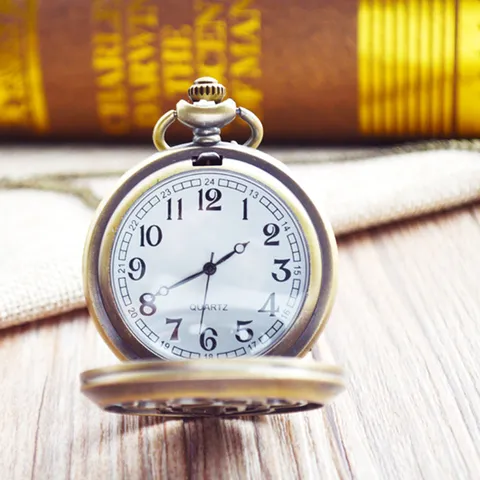 Vintage Legering Hol Wiel Arabische Cijfers Kwarts Zakhorloge Unisex Casual Hangend Horloge Met Ketting