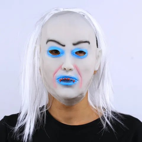 Halloween Horror Scary Ghost Mask Latex White Hair Witch Zombie Face Creepy Cosplay Party Prop Mask For Festival Decoration