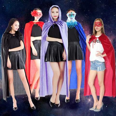 Adult Halloween Hooded Velvet Cloak Cape Cosplay Costume For Men Women Stage Performance Party Wear Mystery Long Robe
