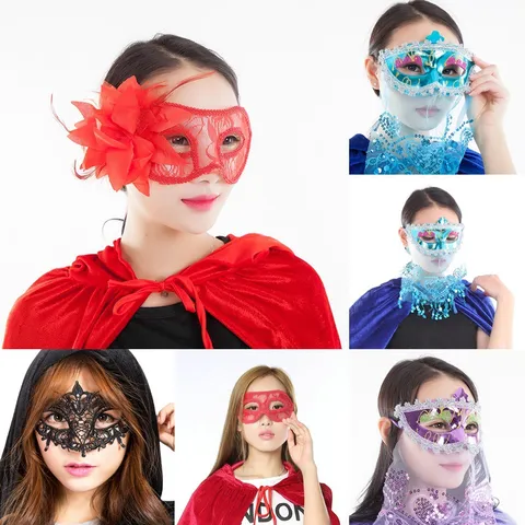 Half-Face Masquerade Mask For Women Sequin Lace Veil Princess Mask For Prom Party Bar Nightclub Cosplay Party Prop Mask