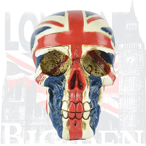 Halloween UK Flag Resin Skull Head Creative Prank Props Union Jack Skeleton Sculpture Tabletop Ornament Office Party Craft Gift Decorations