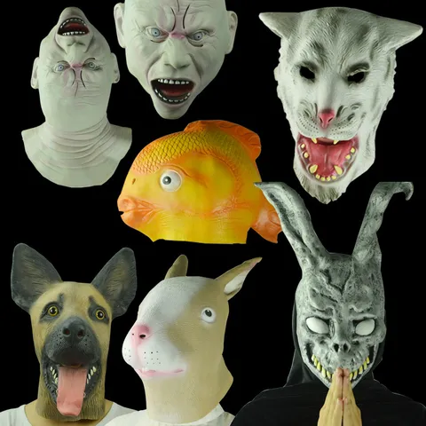 Halloween Party Latex Maske Horror Tier Kopfbedeckung Realistisch Weißer Tiger Eichhörnchen Goldfisch Wolfshund Böser Hase Cosplay Kostüm Requisite