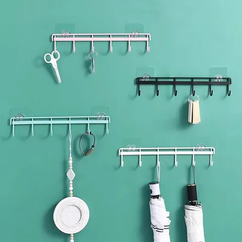 Gancho de Hierro de Pared Multifuncional Estante de Almacenamiento Sin Perforación Cocina Puerta Abrigo Sombrero Organizador