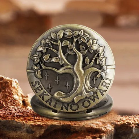 Vintage Brons Zwart Zakhorloge Levensboom Reliëf Kwarts Zakhorloge Met Ketting Retro Hanger Horloge Sieraden