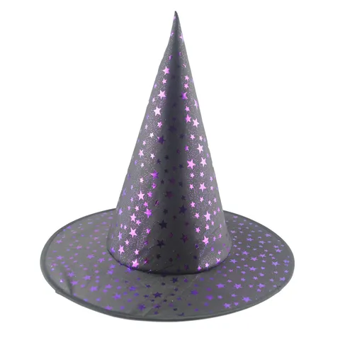 Chapeau de Sorcière Halloween Motif Étoile Violette Chapeau de Magicien Pointu Accessoire de Costume Pour Adultes Enfants Fête