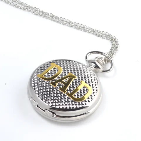 Vintage Brons Zilver Holle Quartz Zakhorloge Met Ketting DAD Gegraveerd Retro Hangend Horloge Quartz Klok Cadeau Voor Mannen