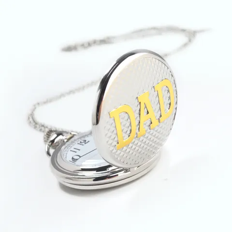 Vintage Brons Zilver Holle Quartz Zakhorloge Met Ketting DAD Gegraveerd Retro Hangend Horloge Quartz Klok Cadeau Voor Mannen