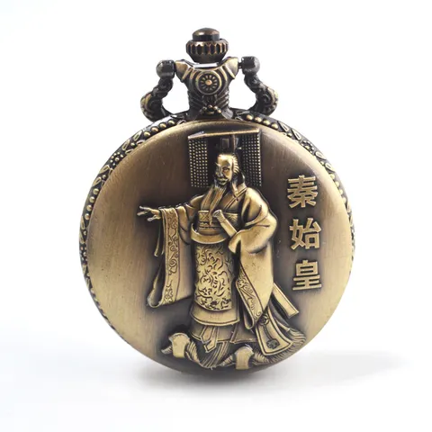 Vintage Brons Kwarts Zakhorloge Chinese Stijl Relief Snijwerk Antiek Heren Dames Zakhorloge Met Ketting Cadeau