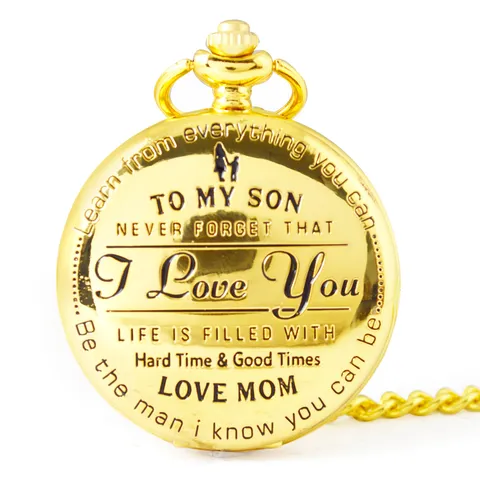 Vintage Quartz Zakhorloge Voor Mannen Vrouwen Retro Gegraveerd Liefdesbericht Zakhorloge Met Ketting Vakantiecadeau