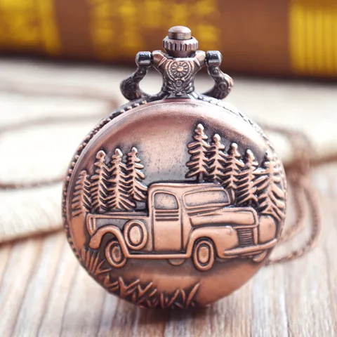 Vintage Brons Zakhorloge Steampunk Kwarts Zakhorloge Vrachtwagen Motorfiets Gekerfd Zakhorloge Unisex