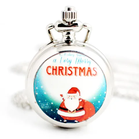 Vintage Legering Kwarts Zakhorloge Kerst Thema Geëmailleerd Patroon Hanger Ketting Horloge met Keten Cadeau Voor Vrouwen Mannen