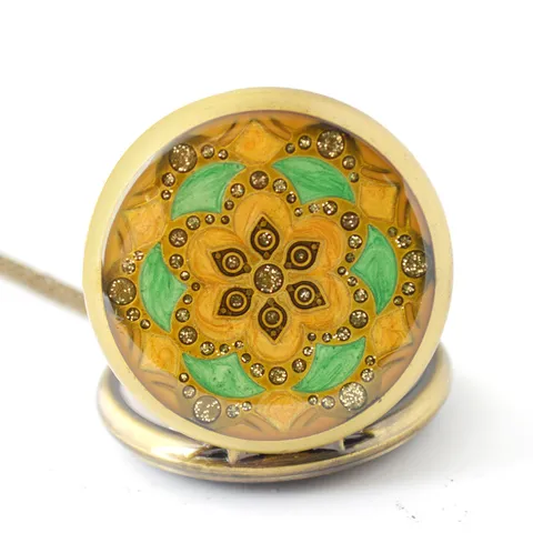 Vintage Brons Zakhorloge Vrouwen Trui Keten Quartz Zakhorloges Retro Gescneerd Strass Bloemen Hanger Klok