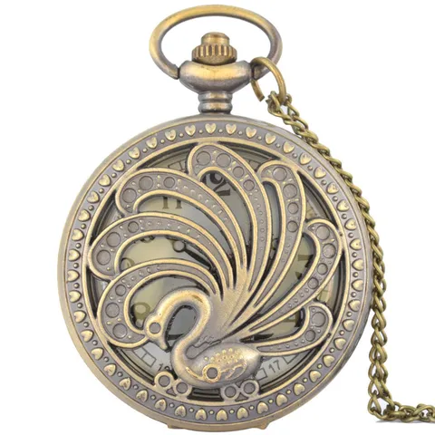 Vintage Bronze Hollow Quartz Pocket Watch With Long Chain Retro Casual Pendant Clock For Women Men Jewelry
