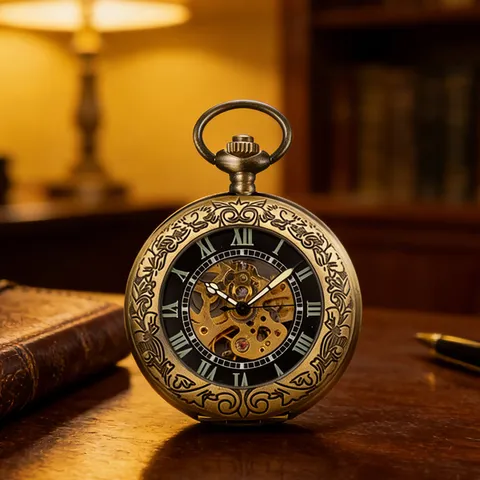 Vintage Mechanische Zakhorloge Opengewerkt Gesneden Romeinse Cijfers Automatisch Opwinden Retro Zakhorloge Voor Heren Dames
