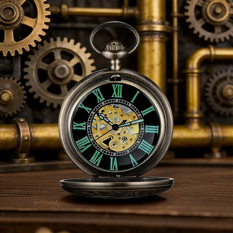 Vintage Mechanische Zakhorloge Opengewerkt Gesneden Romeinse Cijfers Automatisch Opwinden Retro Zakhorloge Voor Heren Dames