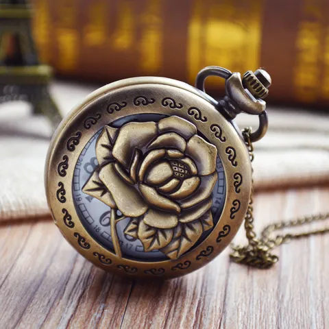 Vintage Bronze Hollow Quartz Pocket Watch With Long Chain Retro Casual Pendant Clock For Women Men Jewelry