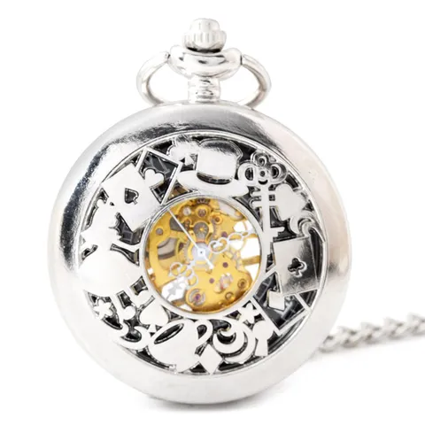 Vintage Opengewerkt Mechanisch Zakhorloge Retro Zilveren Legering Zakhorloge Met Ketting Voor Heren Dames